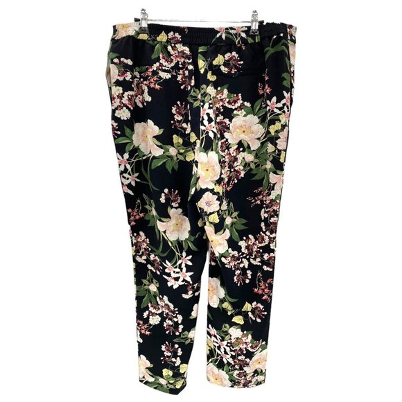 Cynthia Rowley Pants Womens Large Floral Black‎ Flowers Elastic Waist Pockets - Picture 4 of 6